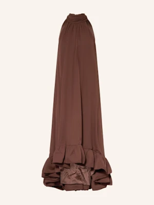 Malina Sukienka Sabrina Wolantami I Wycięciem braun