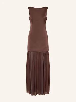 Malina Sukienka Satynowa Karla Z Mieszanki Materiałów braun