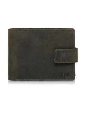 Mały khaki skórzany portfel męski OCHNIK