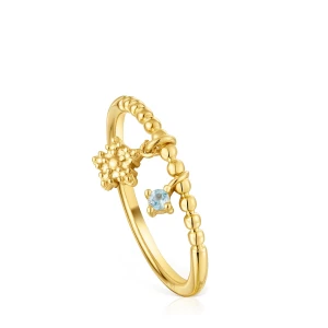 Mały Pierścionek Tous Grain Ze Srebra Pokrytego 18-Karatowym Złotem, Z Topazem - Tous Rozmiar