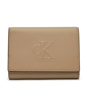 Mały Portfel Damski Calvin Klein Jeans Sculpted Medium Trifold LV04K1078G Beżowy