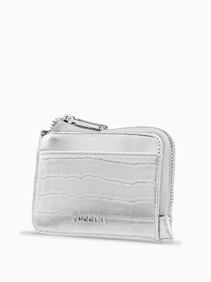 Mały portfel damski ze skóry ekologicznej crocco w kolorze srebrnym Puccini