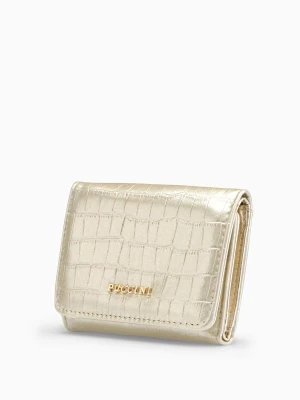 Mały portfel damski ze skóry ekologicznej crocco w kolorze złotym z miejscem na zdjecie Puccini