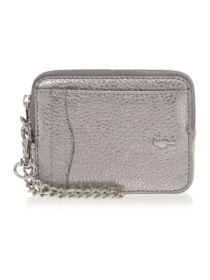 Mały srebrny skórzany portfel z łańcuszkiem OCHNIK
