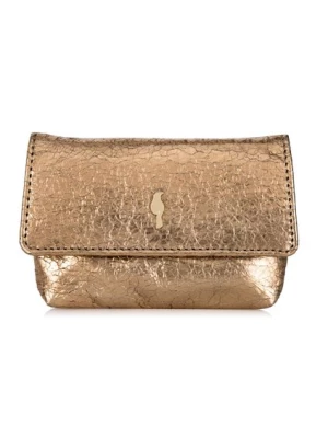 Mały złoty skórzany portfel z łańcuszkiem OCHNIK