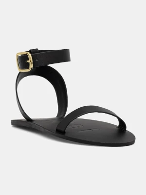Manebi sandały damskie skórzane Black one band with buckle Leat