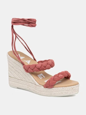Manebi sandały na koturnie zamszowe Two Braided Bands Wedge Espadrilles pomarańczowy