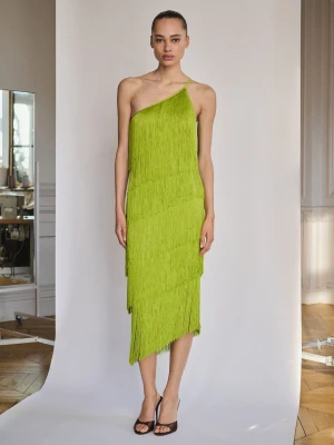 Asymetryczna sukienka midi z frędzlami zieleń lima - Kobieta - - MANGO