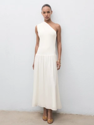 MANGO - Asymetryczna sukienka z łączonych materiałów kremowy / écru - - Kobieta