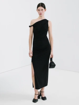 Asymetryczna sukienka z rozcięciem z boku czarny - Kobieta - - MANGO