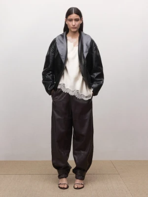 MANGO - Asymetryczny satynowy top z koronką kremowy / écru - - Kobieta