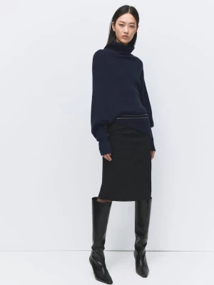 MANGO - Asymetryczny sweter z golfem granatowy - - Kobieta