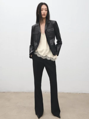 MANGO - Asymetryczny top bieliźniany z koronką kremowy / écru - - Kobieta