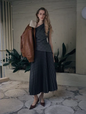 MANGO - Asymetryczny top w kratkę szary - - Kobieta