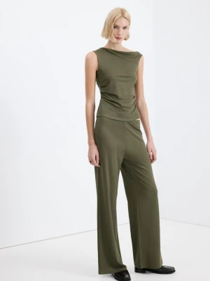 Asymetryczny top z drapowanym dekoltem khaki - Kobieta - - MANGO