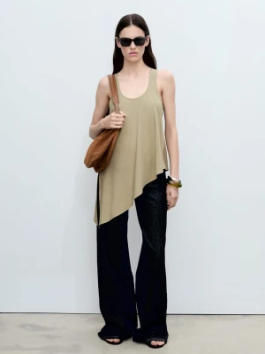 MANGO - Asymetryczny top z lyocellu khaki - - Kobieta