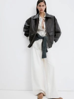 MANGO - Balerinki z zamszu piaskowy - - Kobieta