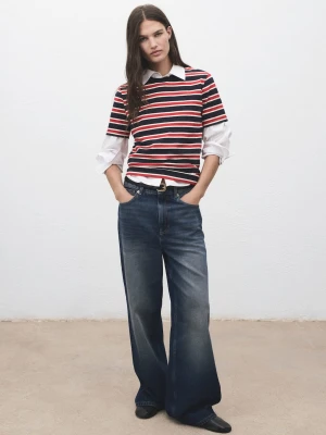 MANGO - Bawełniana koszulka w pasy granatowy - - Kobieta