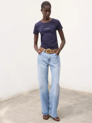 MANGO - Bawełniana koszulka z logo biały - - Kobieta