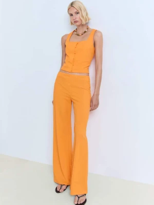 MANGO - Bawełniany top z guzikami pomarańczowy - - Kobieta