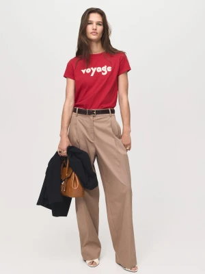 MANGO - Bawełniany wzorzysty t-shirt czerwony - - Kobieta