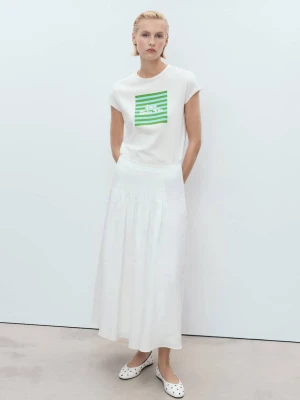 MANGO - Bawełniany wzorzysty t-shirt pastelowa zieleń - - Kobieta