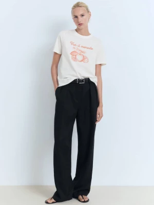 MANGO - Bawełniany wzorzysty t-shirt pomarańczowy - - Kobieta