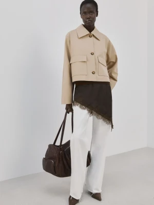 MANGO - Bawełniany żakiet z kieszeniami beżowy - - Kobieta