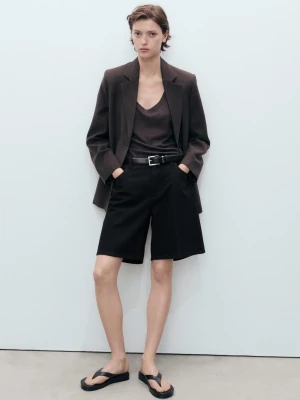 MANGO - Proste bermudy denimowe z wysokim stanem black denim - - Kobieta