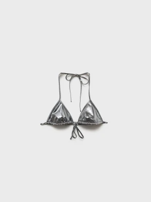 MANGO - Góra od bikini z trójkątnymi miseczkami w metalicznym kolorze srebrny - - Kobieta