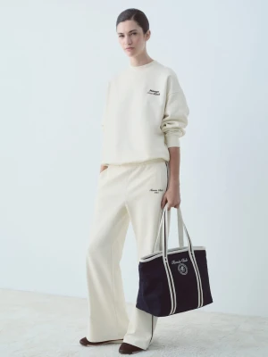 MANGO - Bluza bawełniana z nadrukowanym napisem kremowy / écru - - Kobieta