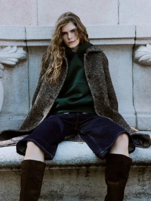 MANGO - Bluza oversize z kapturem zielony - - Kobieta