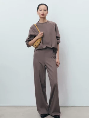 MANGO - Bluza z okrągłym dekoltem średni brązowy - - Kobieta