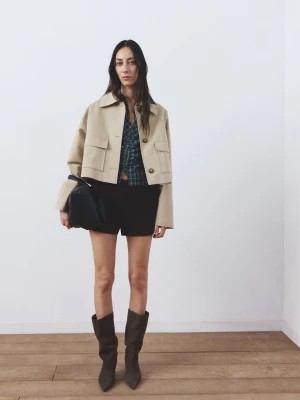 Bluzka w kratkę z marszczeniami niebieski - Kobieta - - MANGO