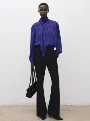 Bluzka w paski z szalem niebieski - Kobieta - - MANGO