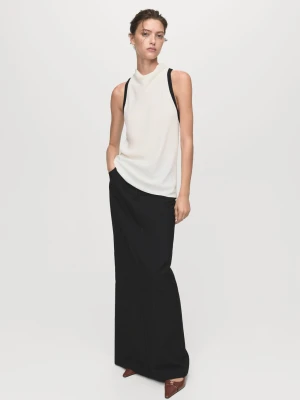 MANGO - Bluzka z drapowanym kołnierzem i kontrastowymi lamówkami kremowy / écru - - Kobieta