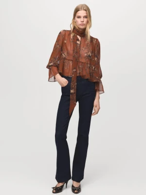 MANGO - Bluzka z kwiatowym nadrukiem i wiązaniem rudy - - Kobieta