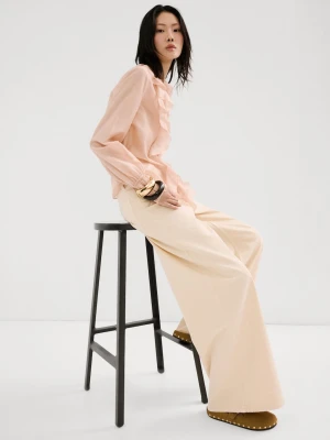 MANGO - Bluzka z lyocellu z falbankami pastelowy róż - - Kobieta