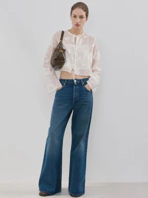 Bluzka z lyocellu z kwiatowym haftem złamana biel - Kobieta - - MANGO