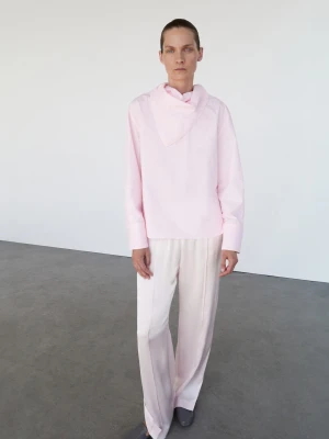 MANGO - Bluzka z popeliny z chustką pastelowy róż - - Kobieta