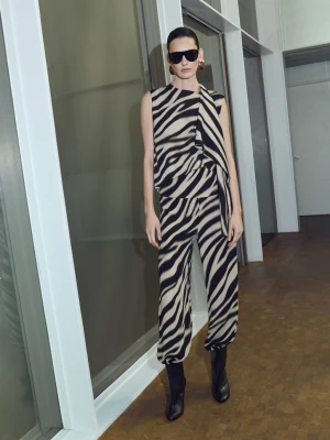 MANGO - Bluzka z szalem i nadrukiem czarny - - Kobieta