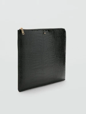 MANGO - Błyszczące etui na laptopa z efektem skóry krokodyla czarny - Rozmiar uniwersalny - Kobieta