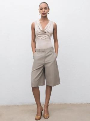 MANGO - Body z drapowanym dekoltem jasny / pastelowy szary - - Kobieta