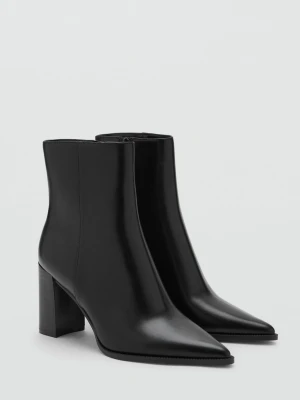 MANGO - Botki na obcasie klockowym z noskiem czarny - - Kobieta