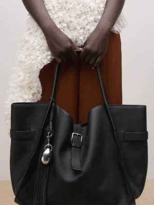 MANGO - Brelok ze skóry z frędzlami czarny - Rozmiar uniwersalny - Kobieta