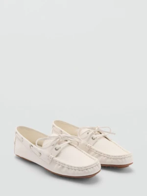 MANGO - Sznurowane buty żeglarskie ze skóry biały - - Kobieta