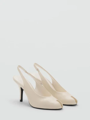 MANGO - Skórzane buty na obcasie z odkrytymi palcami kremowy / écru - - Kobieta