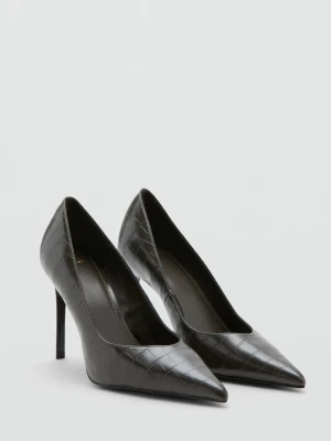 Buty na obcasie ze wzorem krokodylej skóry jasnoszary - Kobieta - - MANGO