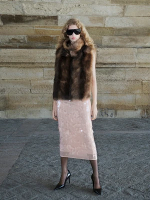 MANGO - Cekinowa spódnica midi kremowy / écru - - Kobieta