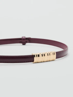 MANGO - Cienki pasek z metalowym elementem burgund - - Kobieta